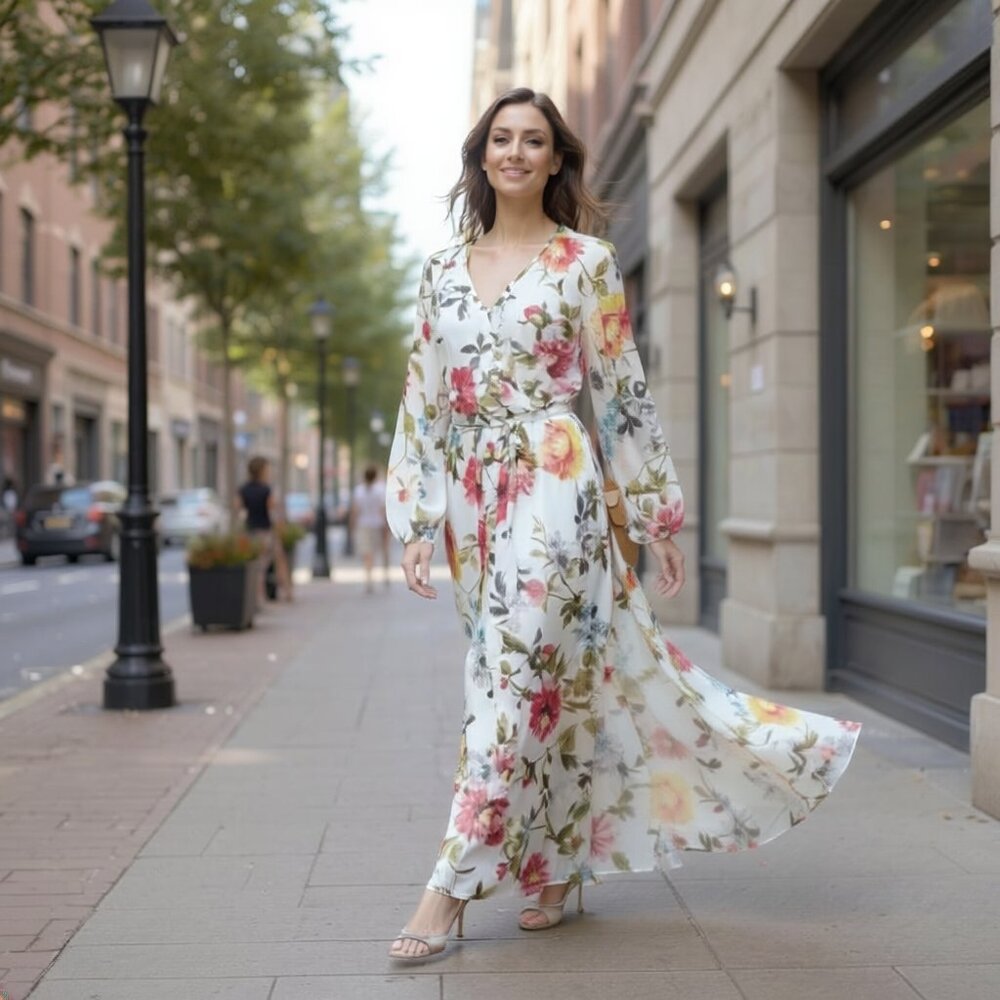 Expresso Floral Dress Sheer With Lining Maxi Flowers